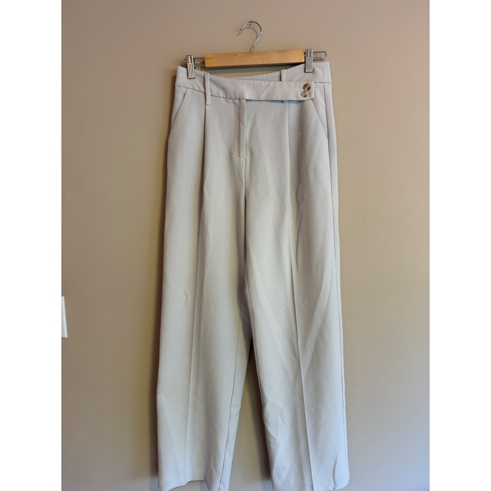 Oak + Fort Wide Leg Pleated Trousers Beige Asymmetric Waist Dress Pants Size‎ 2